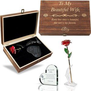 Anniversary for Wife Her Women Engraved Wooden Gift Set 'to My Beautiful Wife'